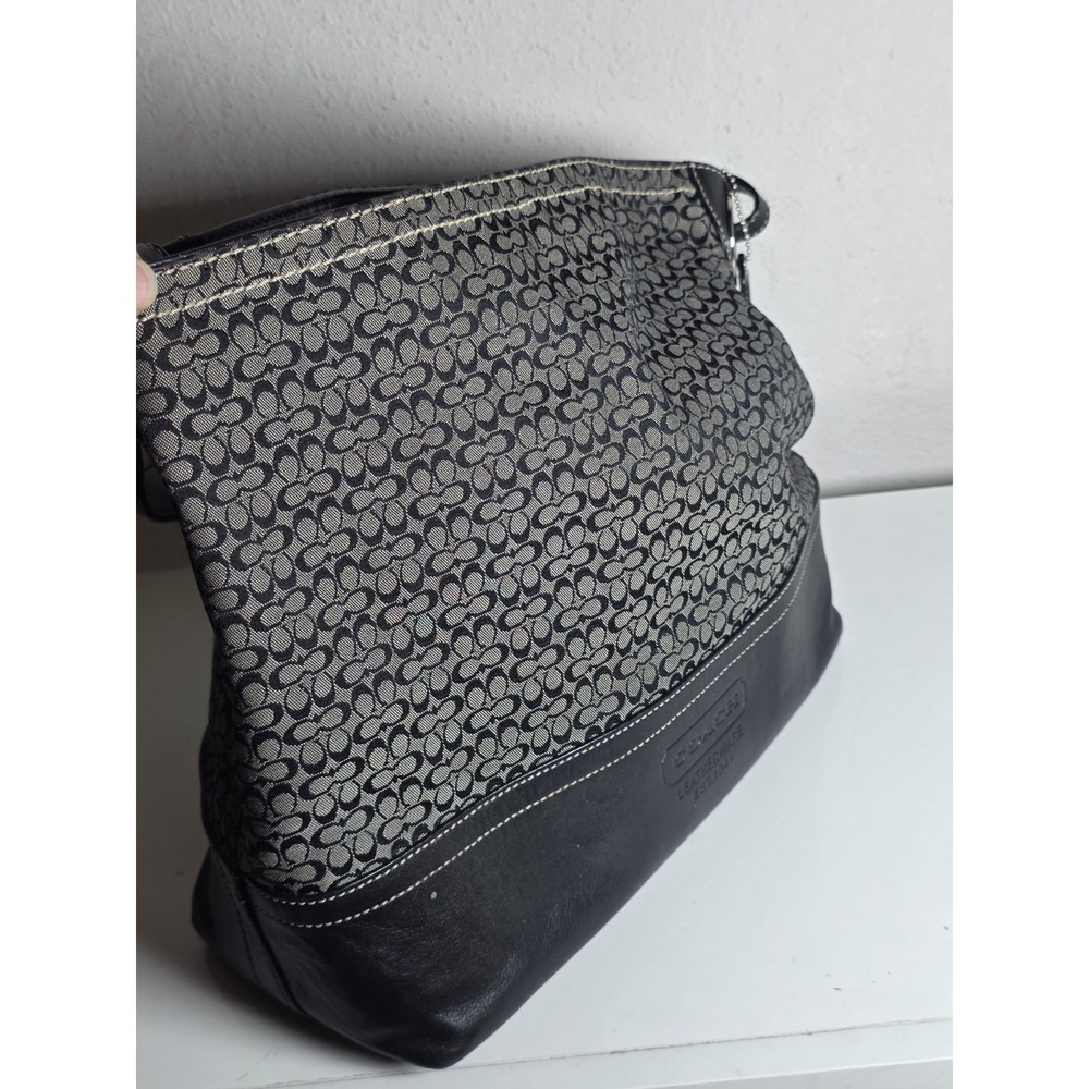 Vintage Coach F11666 Hobo Bucket Bag Shoulder Bag Black Gray Signature 14 In - Picture 3 of 8